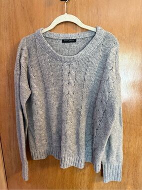 Banana Republic Cable Knit Crewneck Sweater — Light Gray